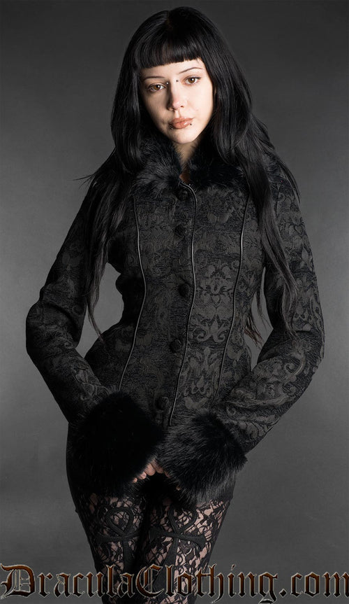 Brocade Faux Fur Pocket Jacket