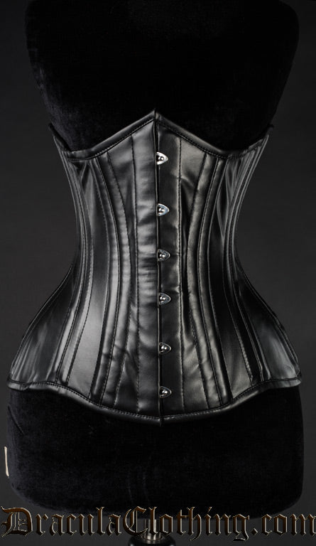 Women's underbust extreme waist corset made with black faux leather