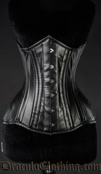 Women's underbust extreme waist corset made with black faux leather