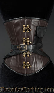 Faux Leather Pocket Clasp Corset