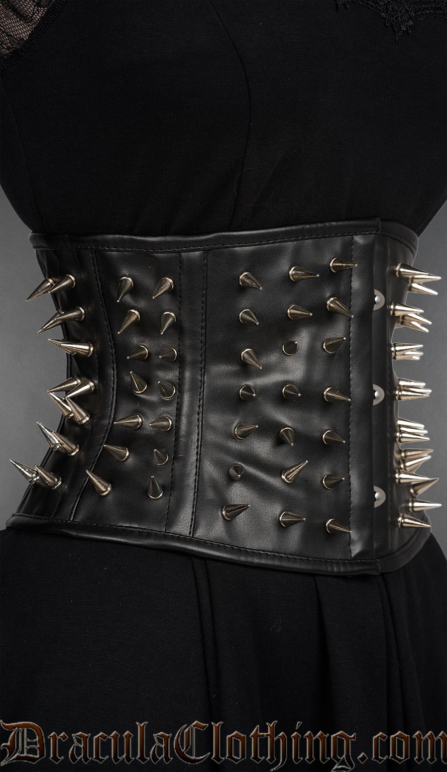 Faux Leather Spiked Waist Cincher