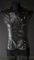 Men' faux Leather V-Shaper with front panel attached by silver poppers
