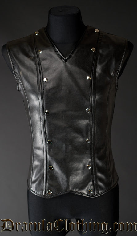 Men' faux Leather V-Shaper with front panel attached by silver poppers