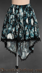 High low skirt with full moon forest print black lace trim and elasticated waistband
