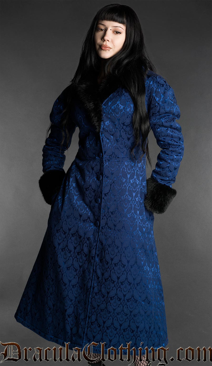 Hilcrhyme TOCプロデュース URUHA コート XLサイズ Gothic Blue Brocade Coat With Faux Fur – DraculaClothing