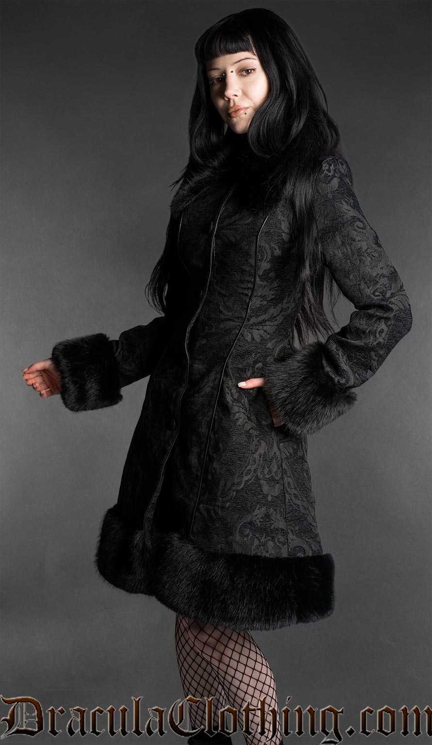 Gothic Doll Black Jacquard Fall Coat