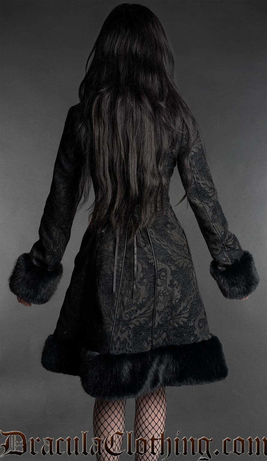Gothic Doll Black Jacquard Fall Coat