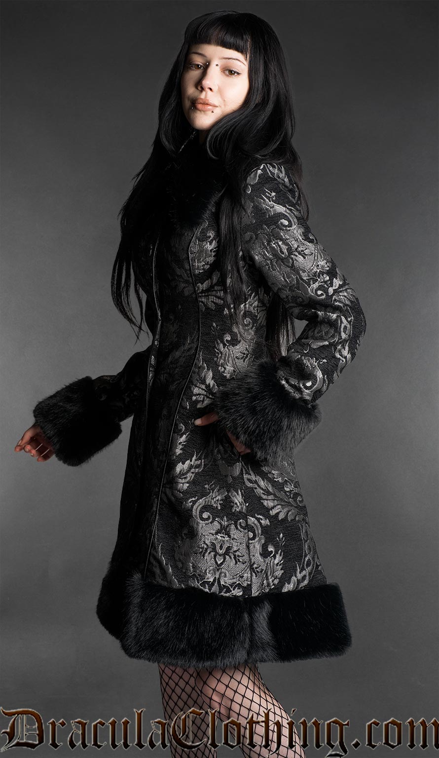 Gothic Doll Silver Jacquard Fall Coat