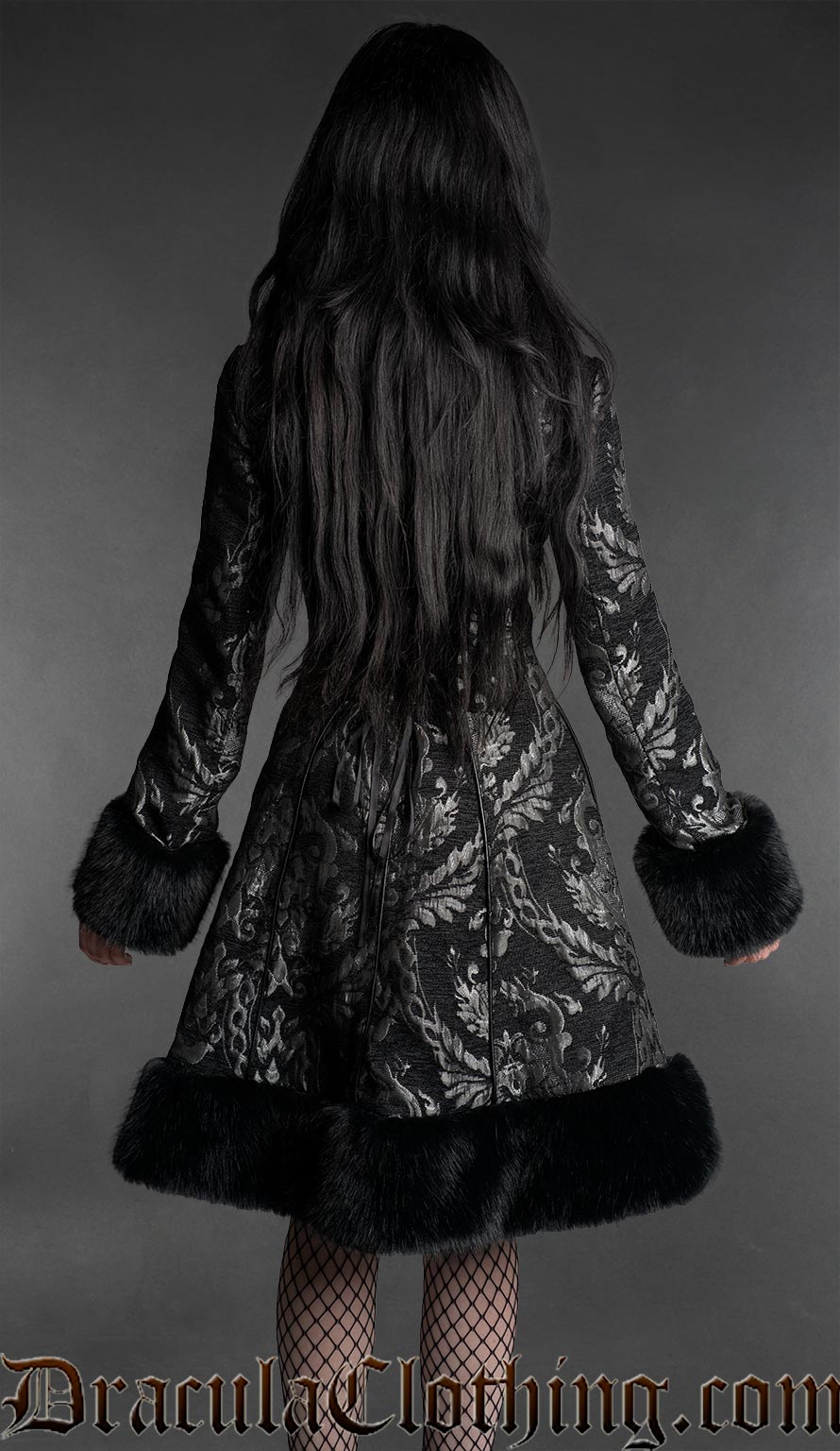 Gothic Doll Silver Jacquard Fall Coat