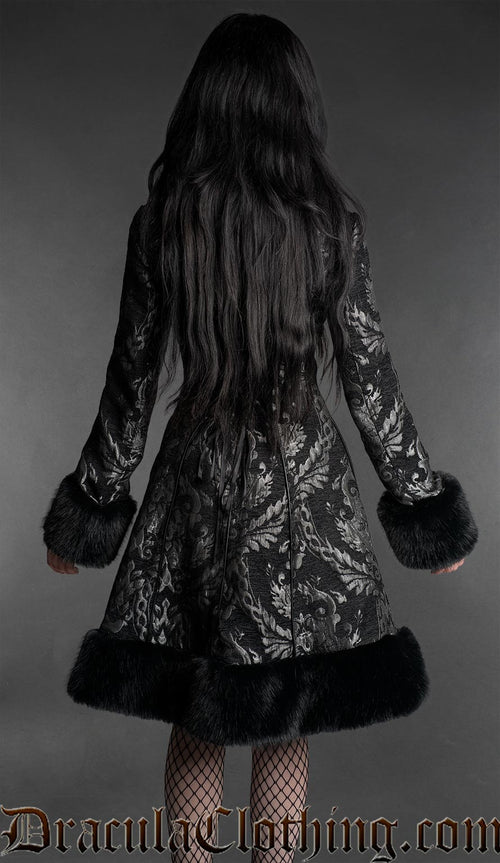 Gothic Doll Silver Jacquard Fall Coat