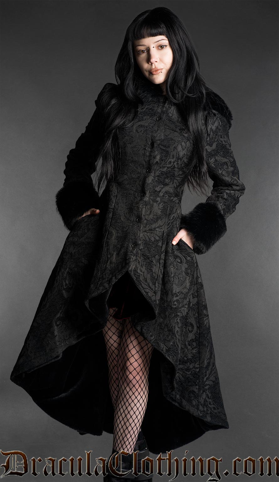 Gothic High Low Brocade Winter Coat
