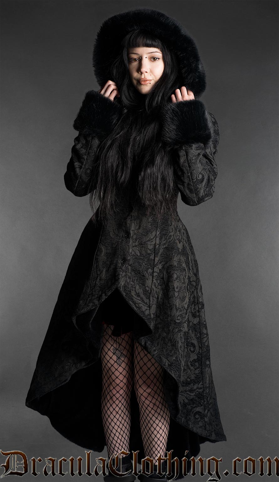 Gothic High Low Brocade Winter Coat