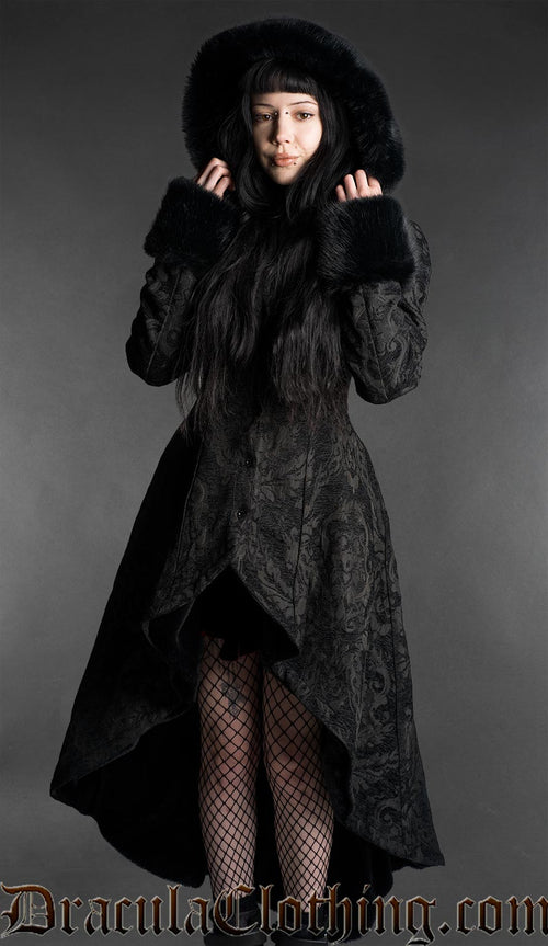 Gothic High Low Brocade Winter Coat