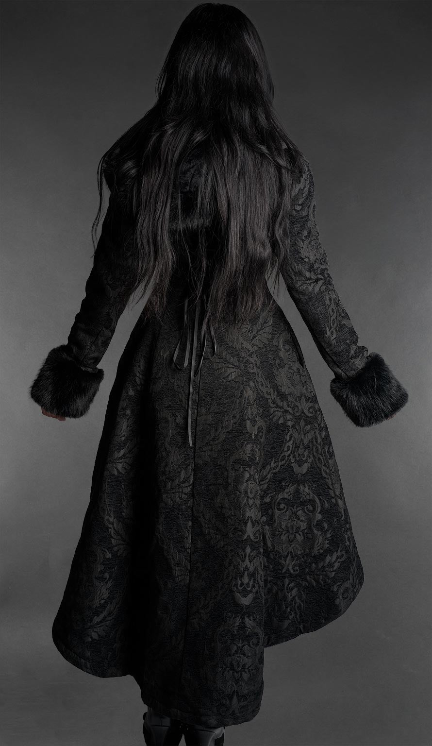 Gothic High Low Brocade Winter Coat