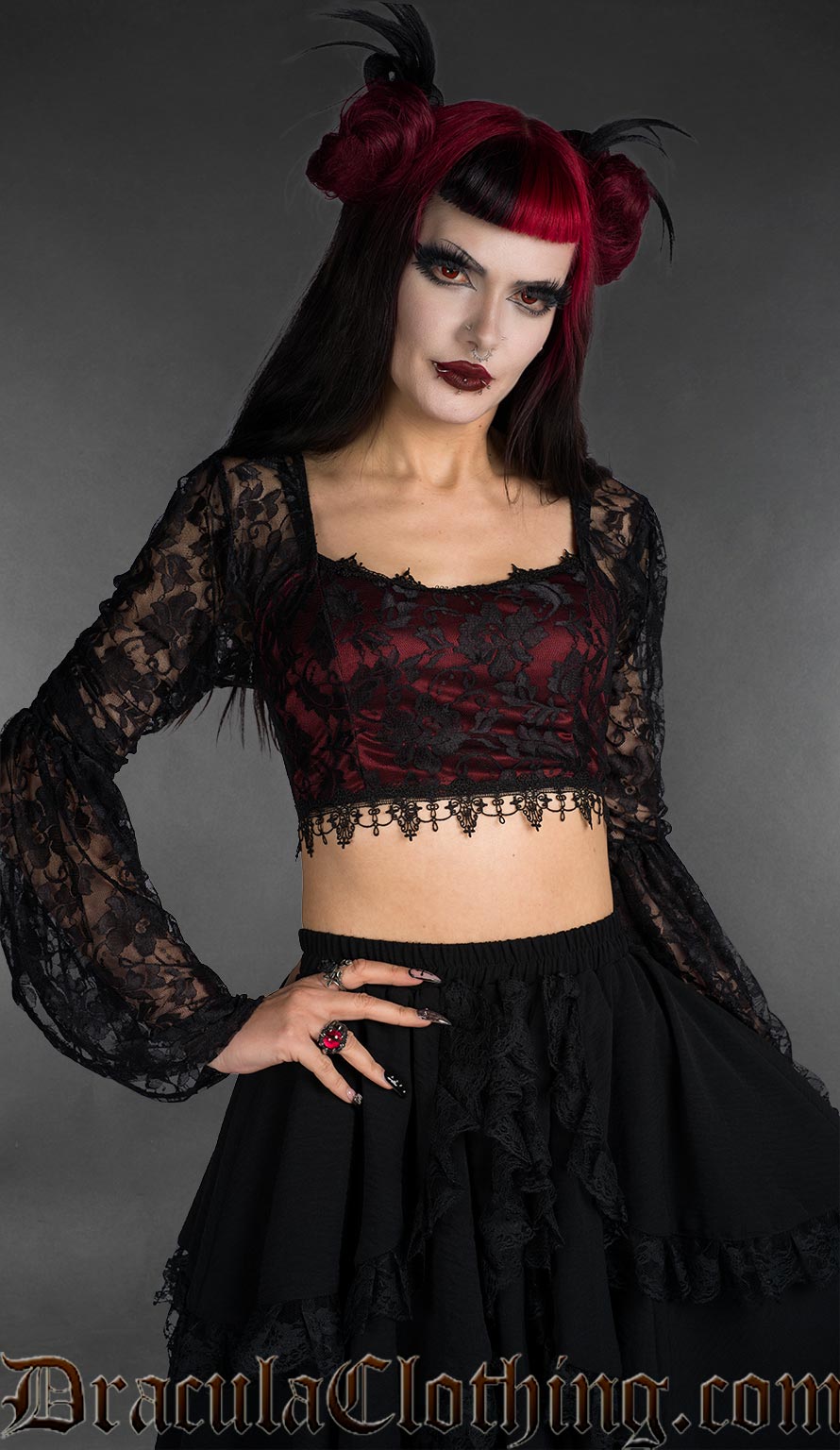 Gothic Red Lace Crop Top