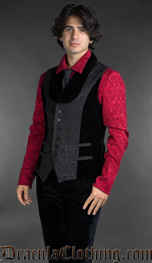 Gothic Shawl Lapel Black Brocade Waistcoat