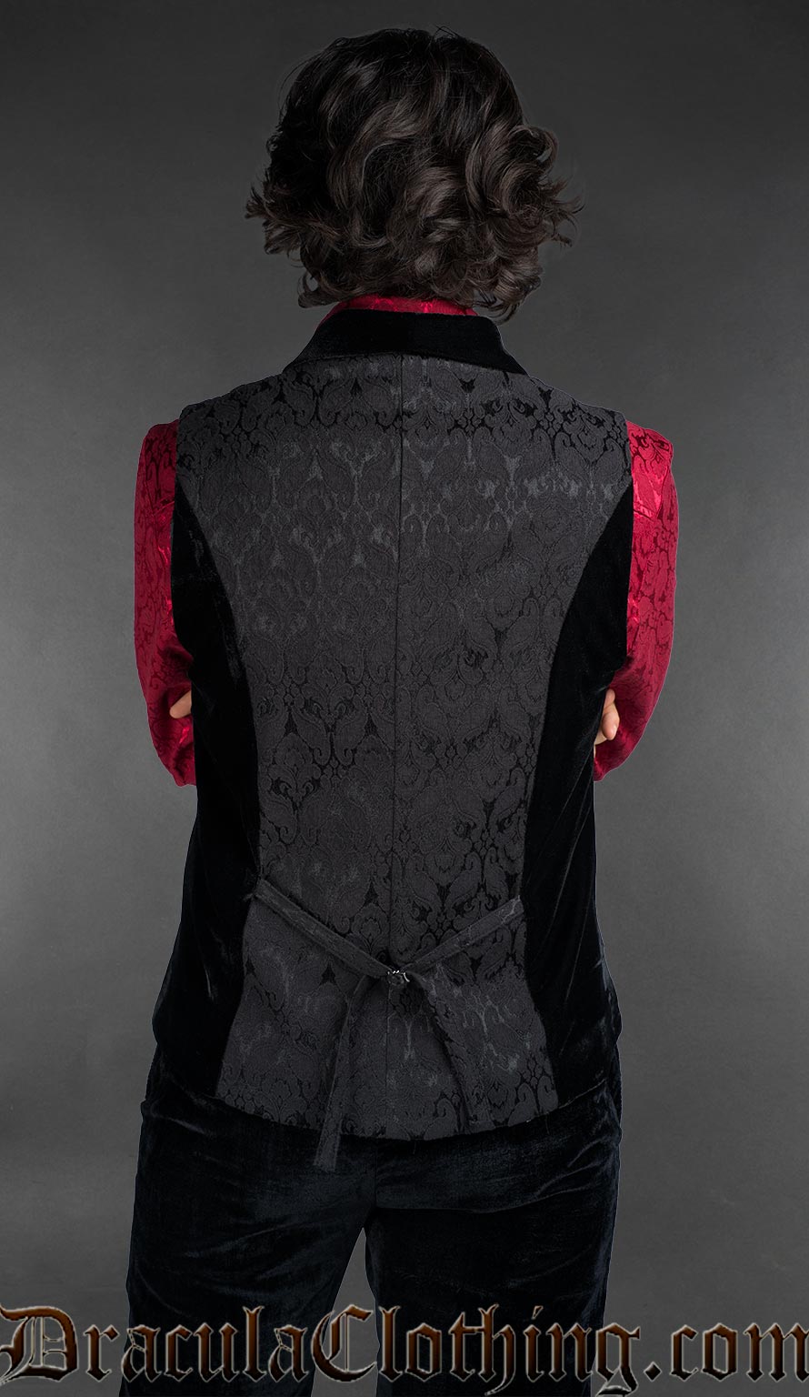 Gothic Shawl Lapel Black Brocade Waistcoat