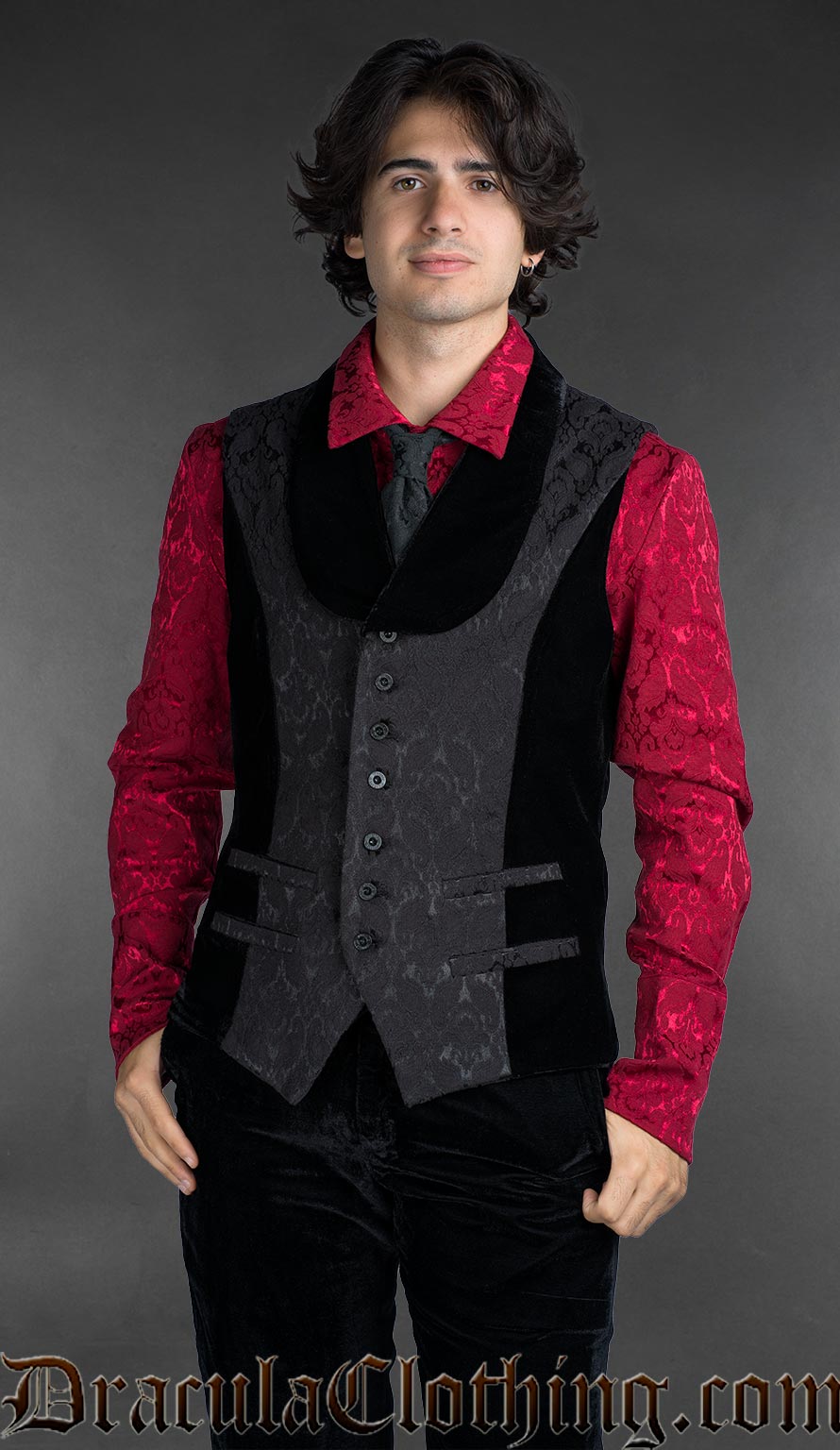 Gothic Shawl Lapel Black Brocade Waistcoat