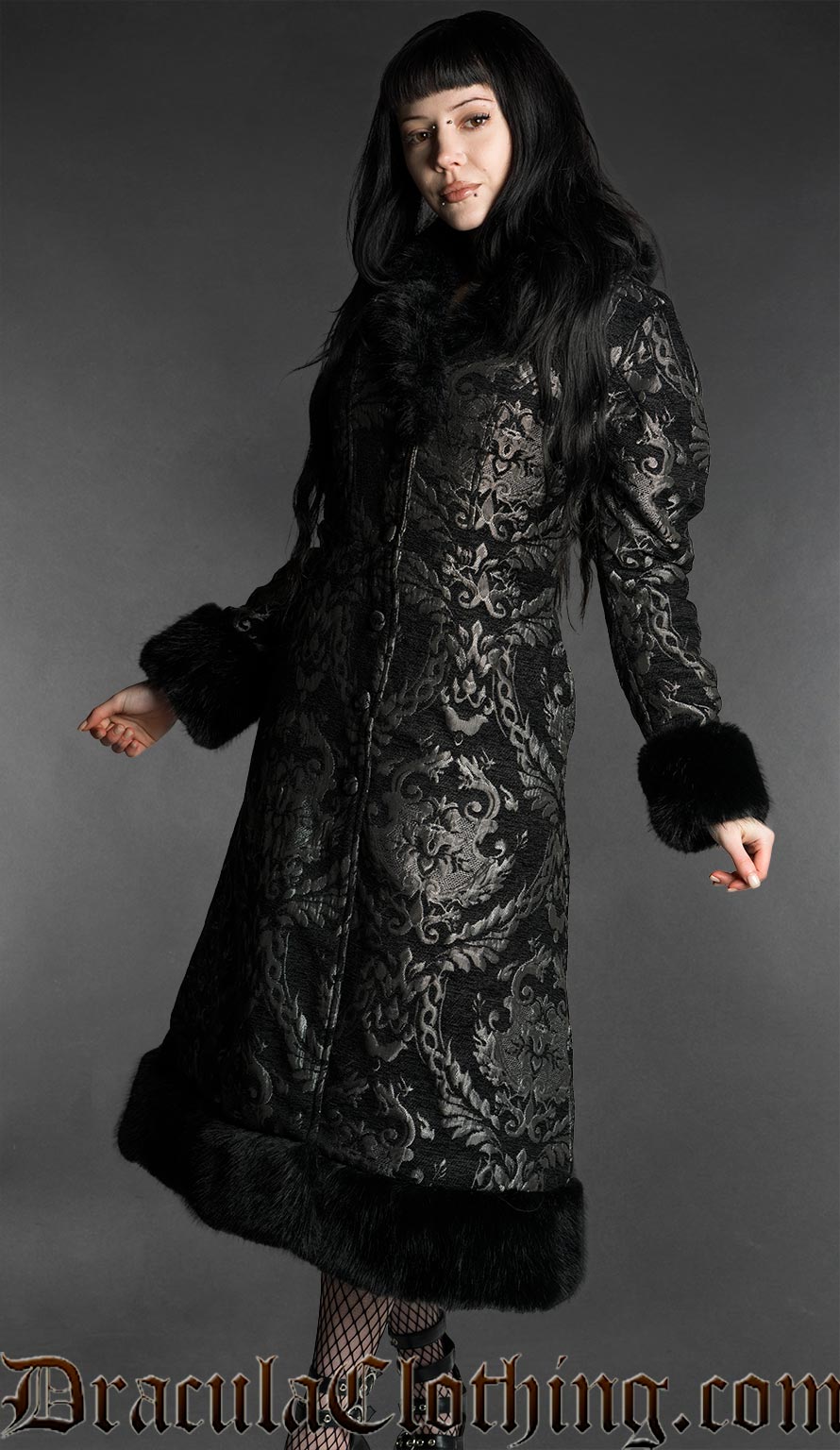 Silver Brocade Baroque Winter Coat
