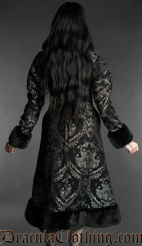 Silver Brocade Baroque Winter Coat