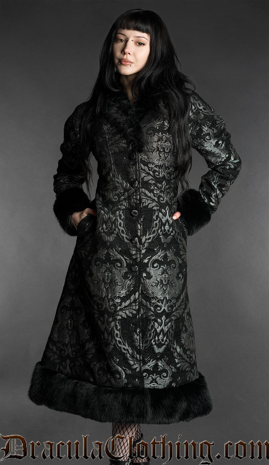 Silver Brocade Baroque Winter Coat