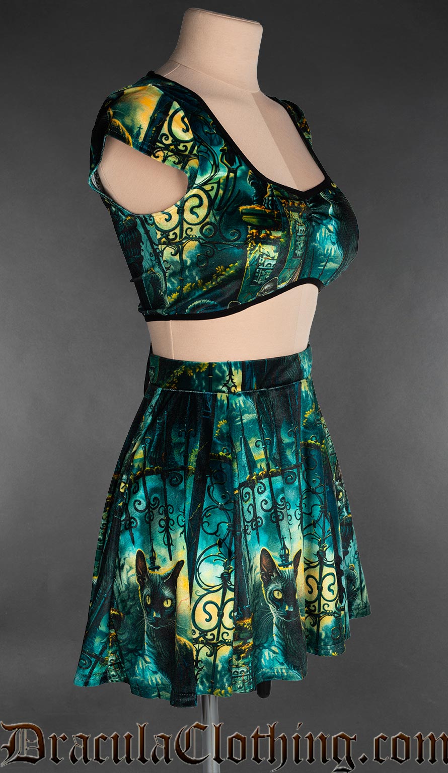 Graveyard Cats Velvet Crop Top