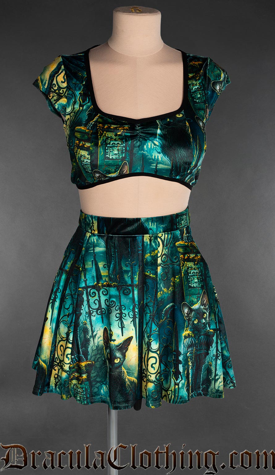 Graveyard Cats Velvet Short Skirt