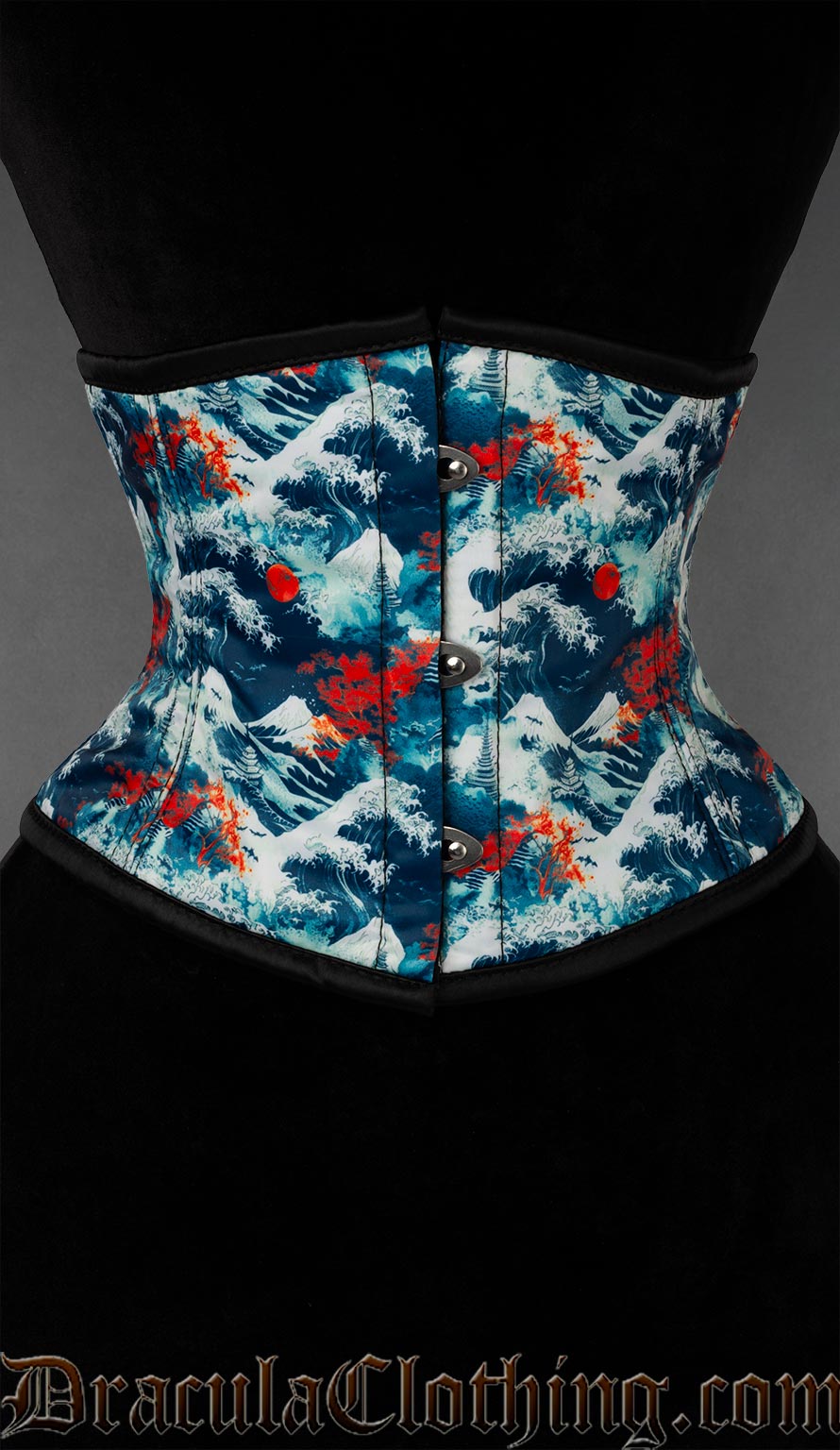 Waist cincher with wave print and red moon