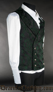 Green Brocade Double Buttoned Vest