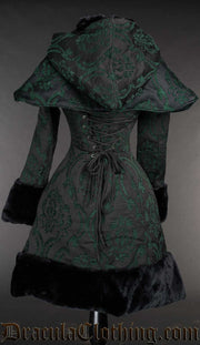 Green Brocade Thick Winter Coat