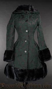 Green Brocade Thick Winter Coat