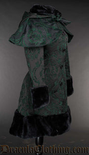 Green Brocade Thick Winter Coat