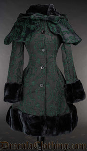 Green Brocade Thick Winter Coat