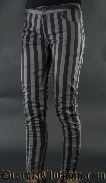 Grey Striped Five Button Pants
