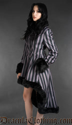 Grey Striped High Low Winter Coat