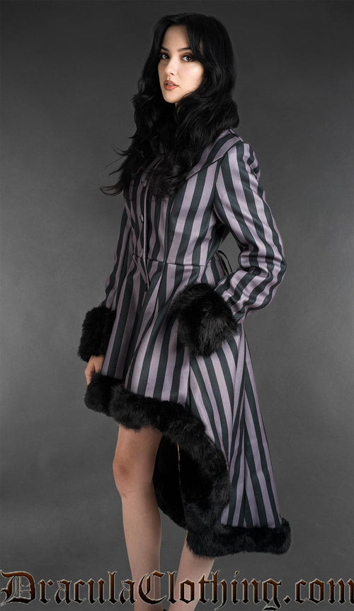 Grey Striped High Low Winter Coat
