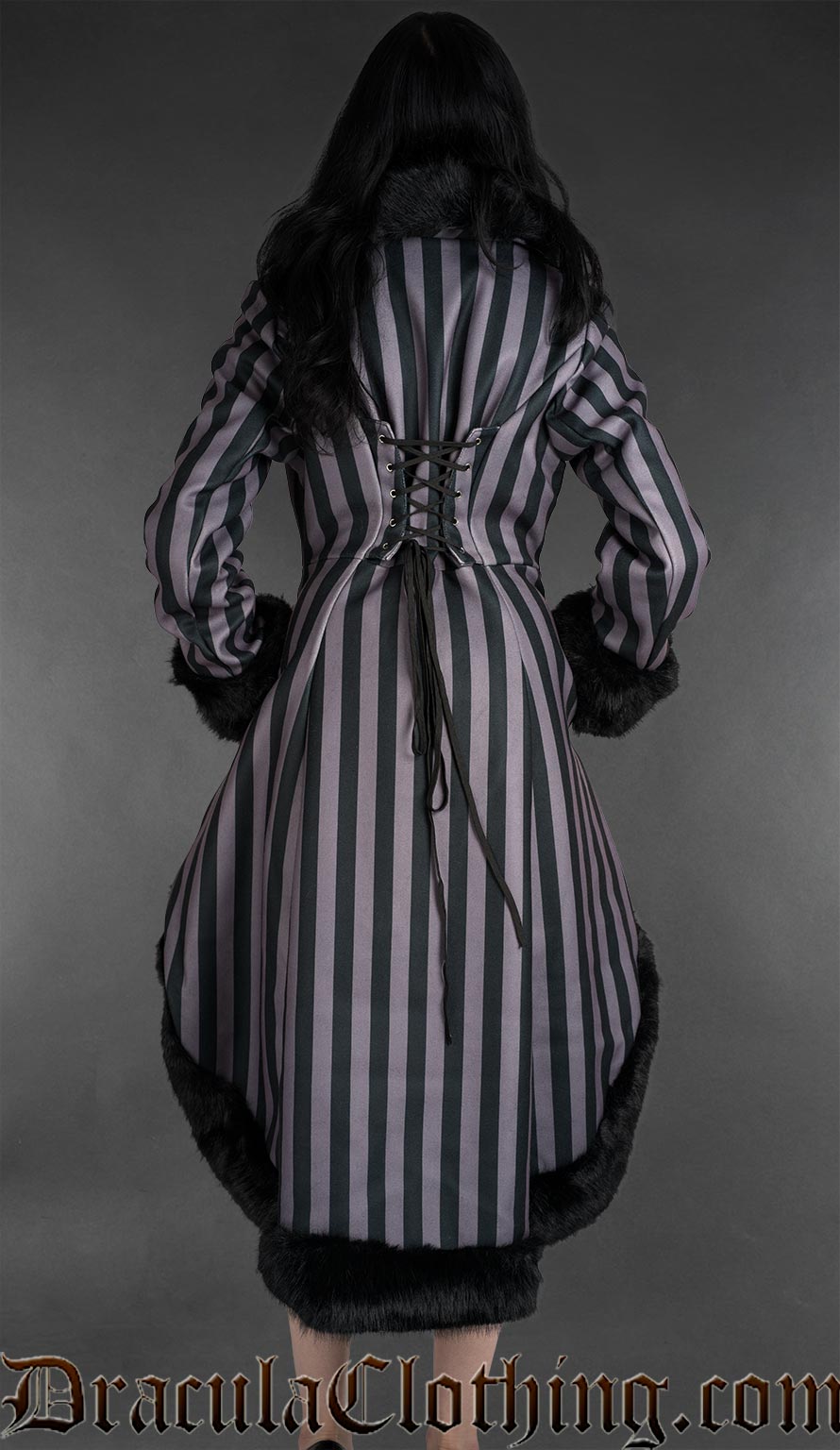 Grey Striped High Low Winter Coat