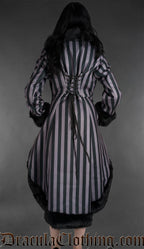 Grey Striped High Low Winter Coat