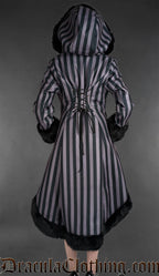 Grey Striped High Low Winter Coat With Hood