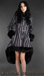 Grey Striped High Low Winter Coat