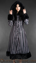 Grey Striped Winter Coat With Hood