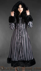Grey Striped Winter Coat With Hood