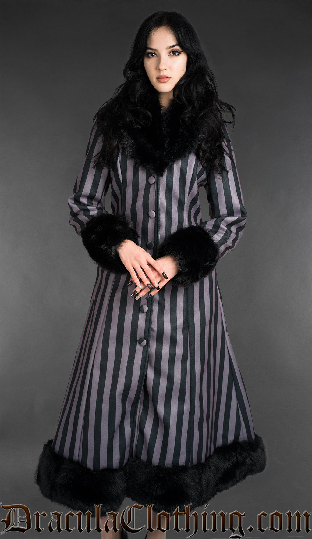 Grey Striped Winter Coat