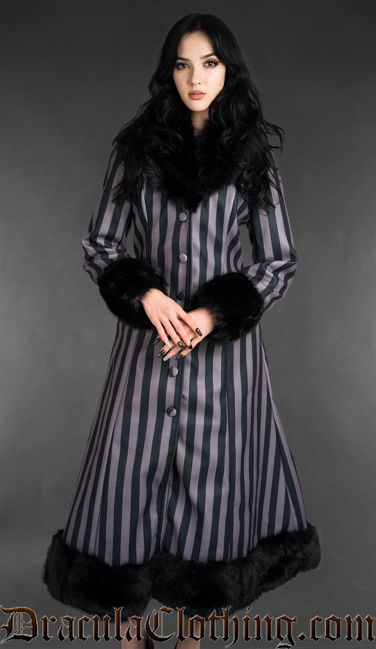 Grey Striped Winter Coat