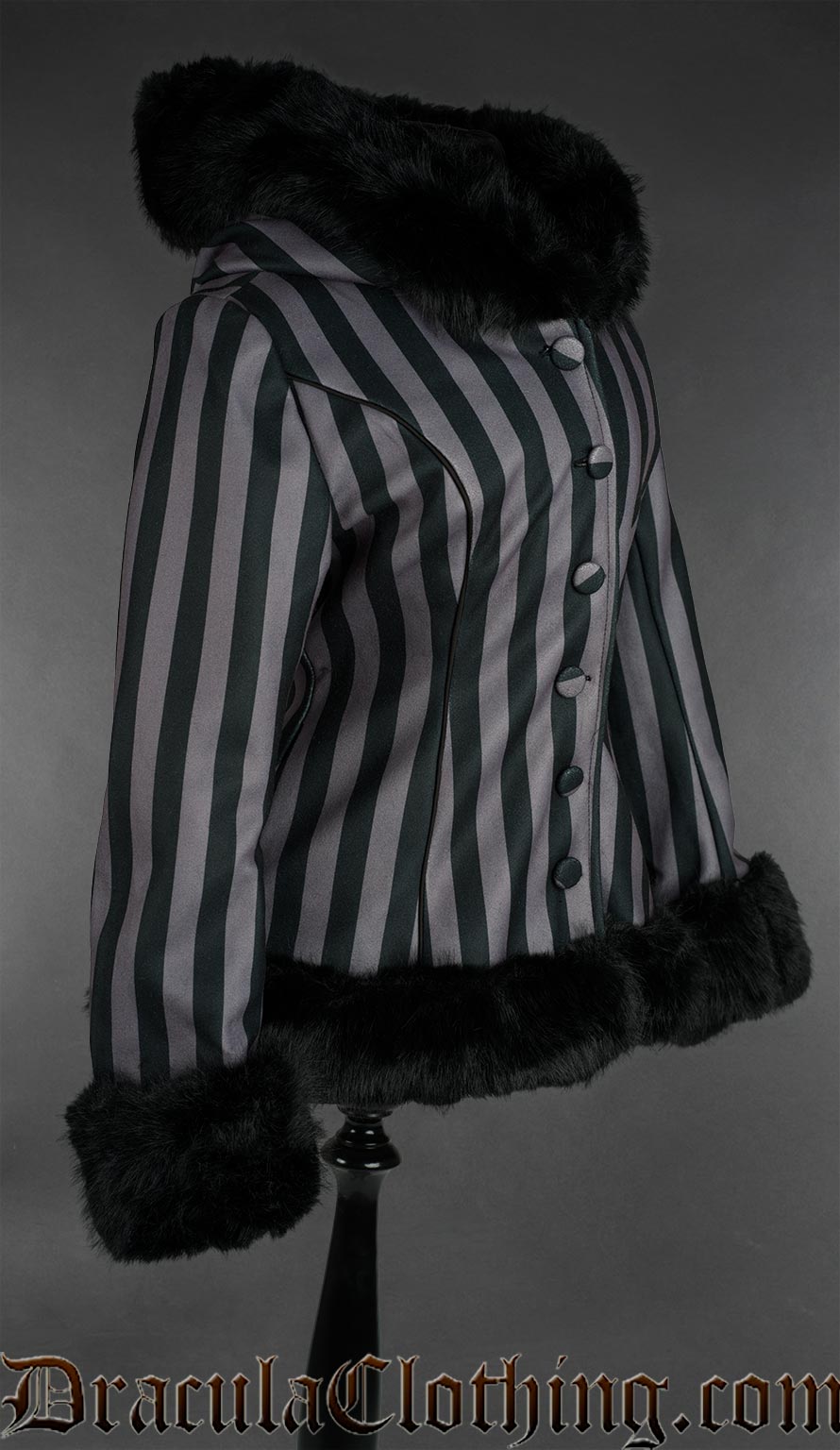 Grey Striped Winter Jacket With Hood