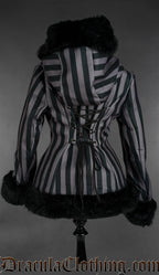 Grey Striped Winter Jacket With Hood