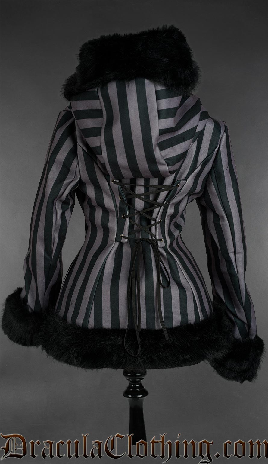 Grey Striped Winter Jacket With Hood
