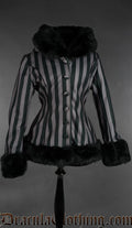 Grey Striped Winter Jacket With Hood