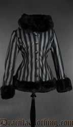 Grey Striped Winter Jacket With Hood