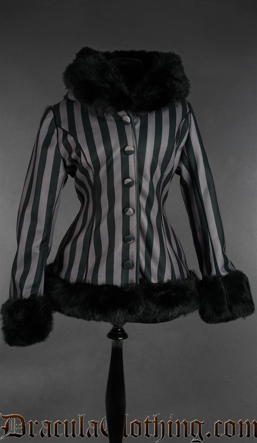 Grey Striped Winter Jacket With Hood
